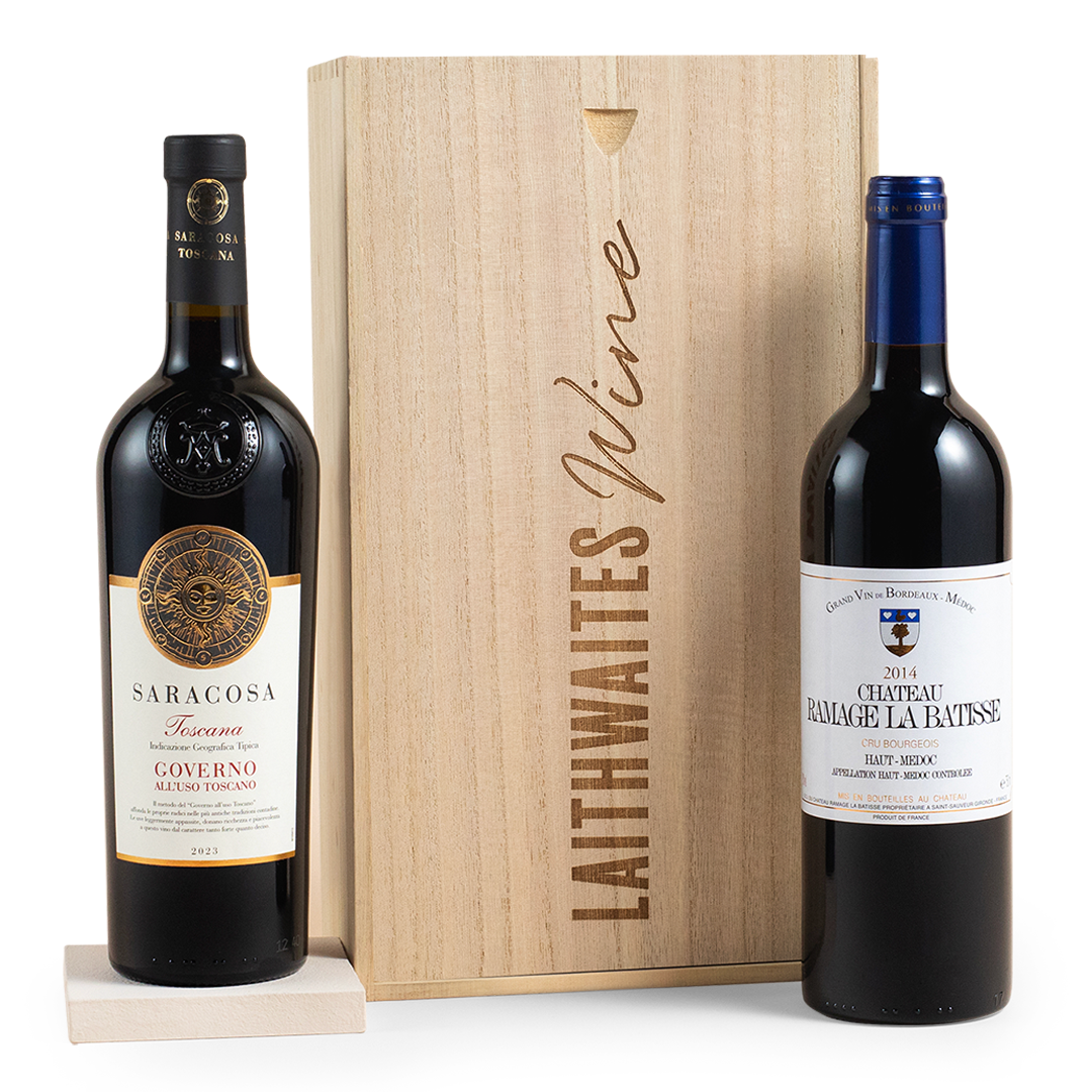 Luxury Red Wine Duo in Wooden Gift Box - Free Delivery*