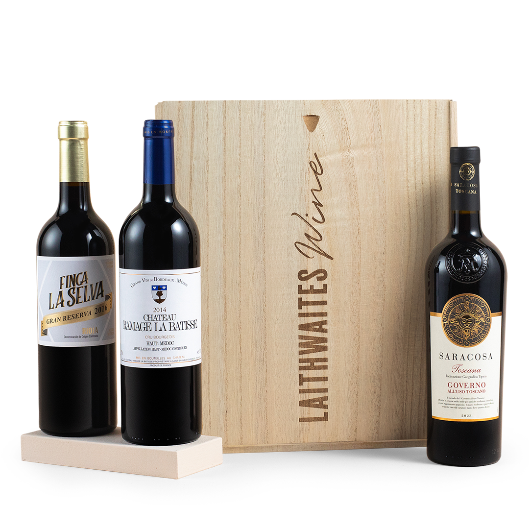 Luxury Red Wine Trio in Wooden Gift Box - Free Delivery*